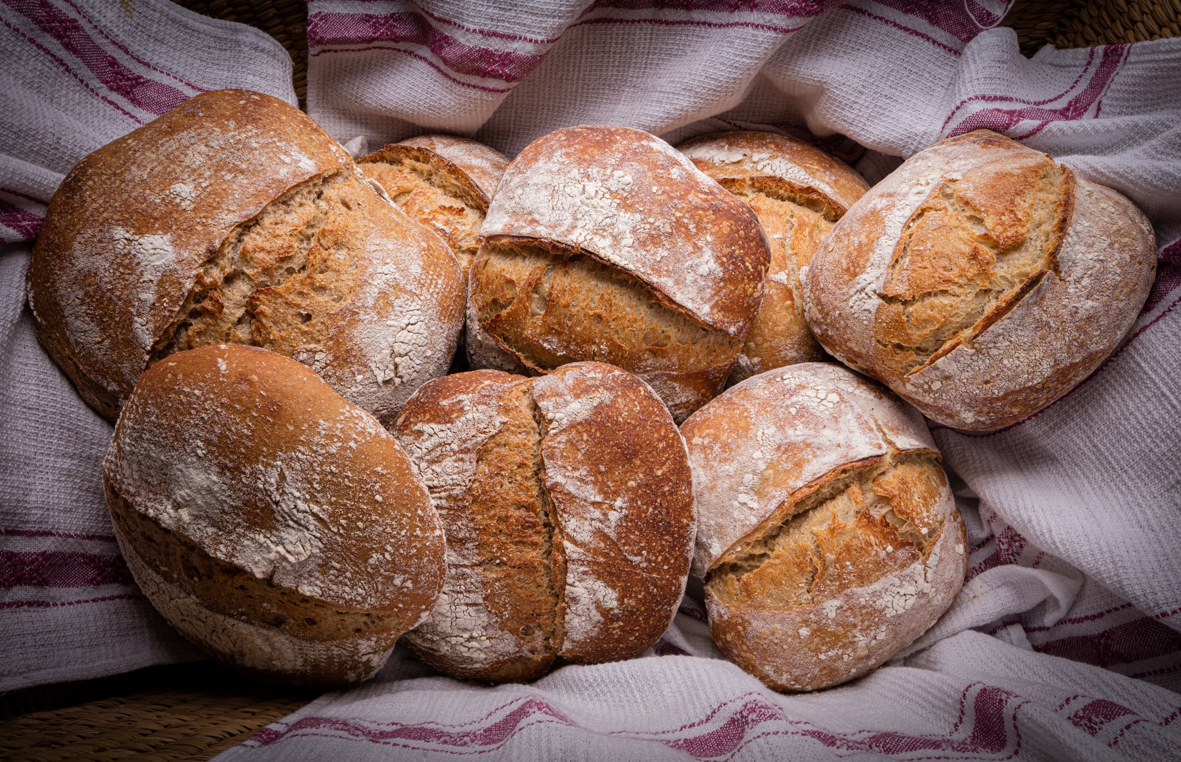 Sliced sourdough bread showing open crumb structure