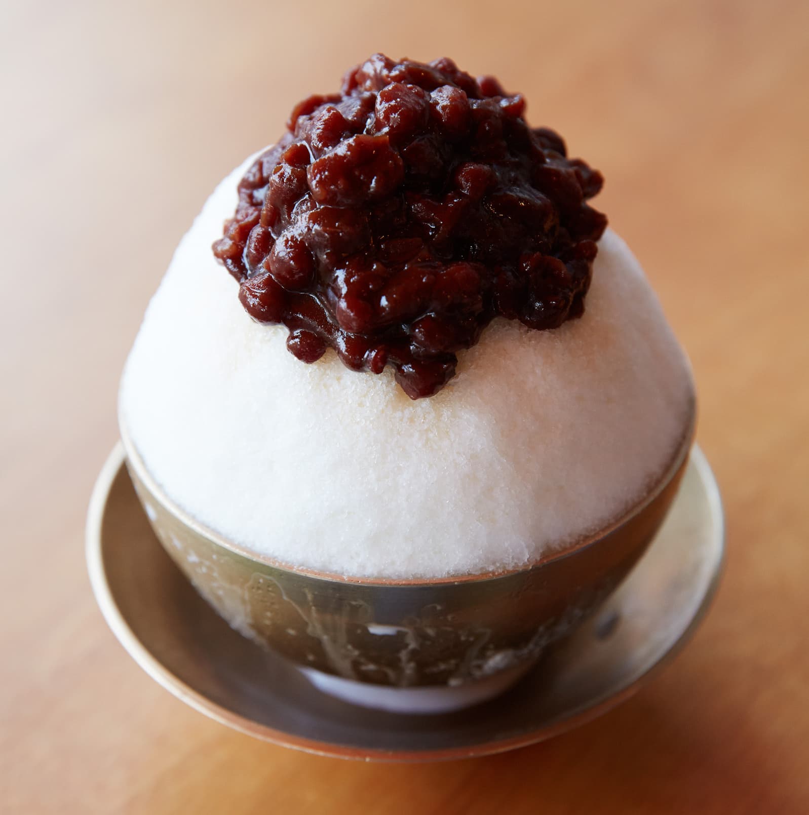 Patbingsu Korean shaved ice topped with red beans and fruit